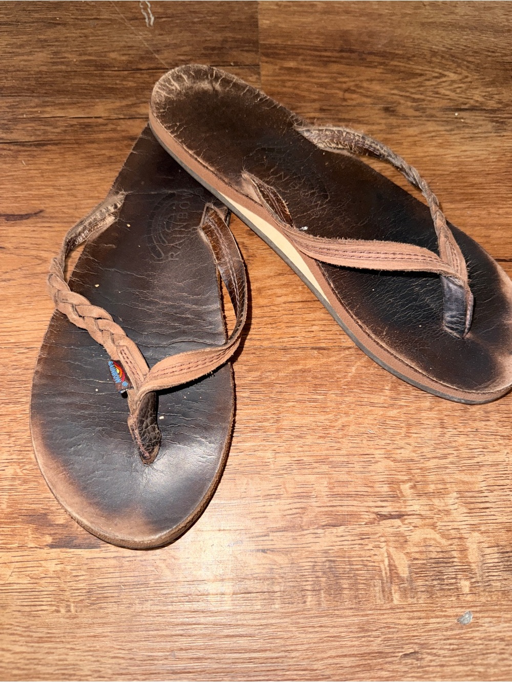 Rainbow Brown Braided Leather Strap Sandals